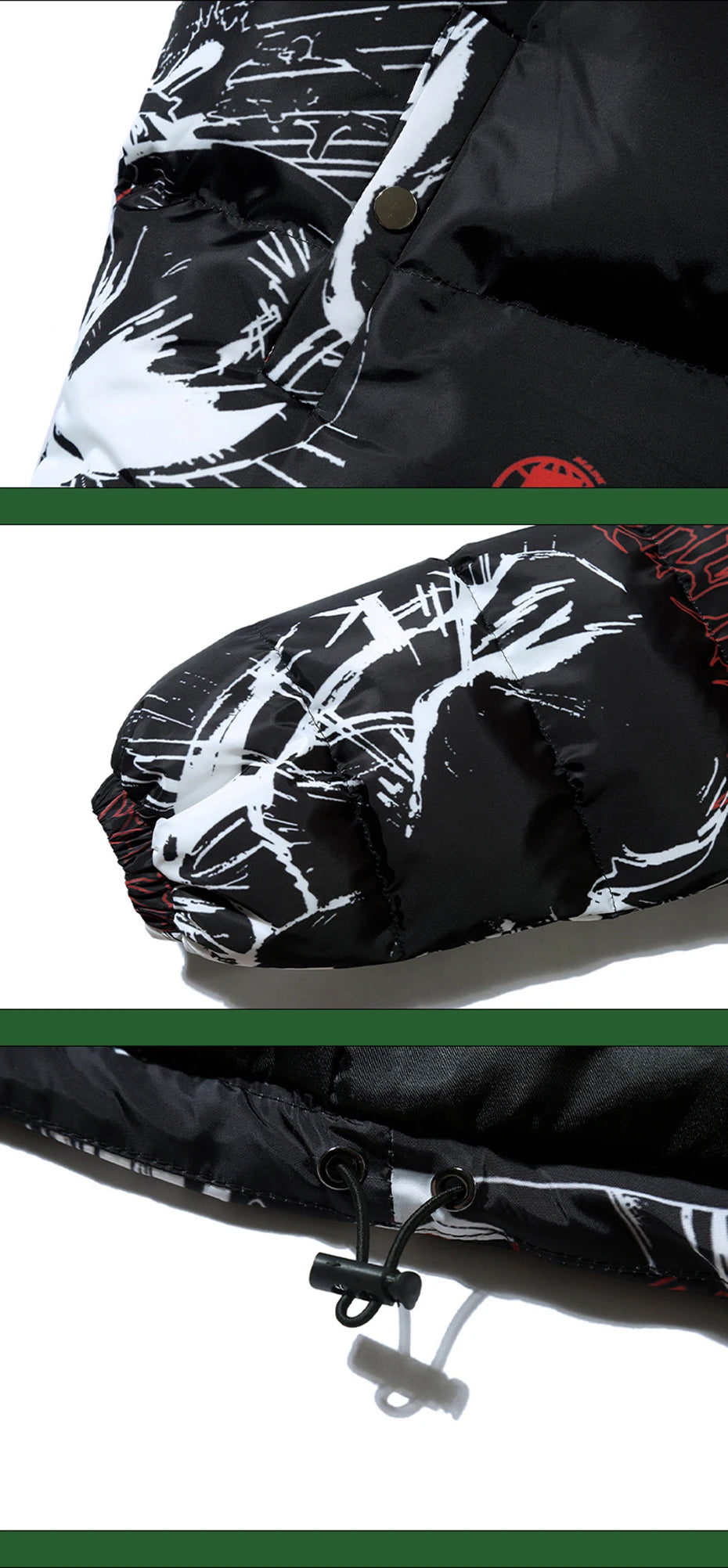 Streetwear Anime Printed Jacket Men Hip Hop Winter Parkas Coat Black Loose Puffer Padded Jackets  Y2K Oversized Bubble Coats Man