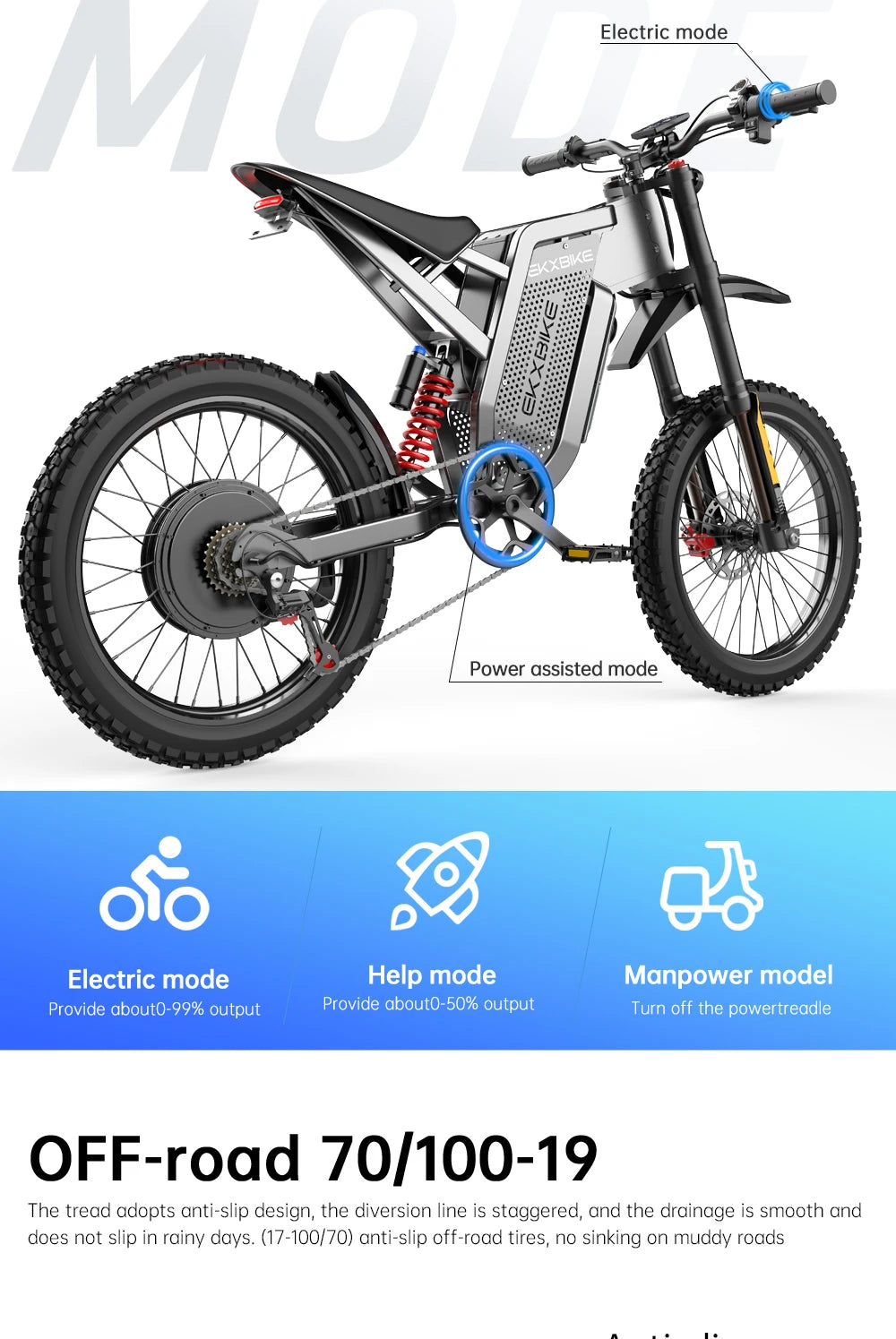 EKX X21 Max Electric Motorcycles 6000W Brushless Gearless Motors 60V30AH Lithium Battery Speed 85Kmh Adult Off Road MTB Ebike