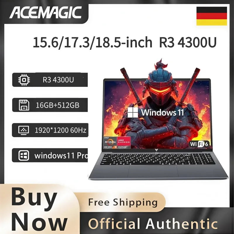 ACEMAGIC 15.6/17.3" Laptop AMD Ryzen 3 4300U, 16GB RAM 512GB SSD Windows 11 WiFi HDMI USB-C Large Screen & Upgradable Storage