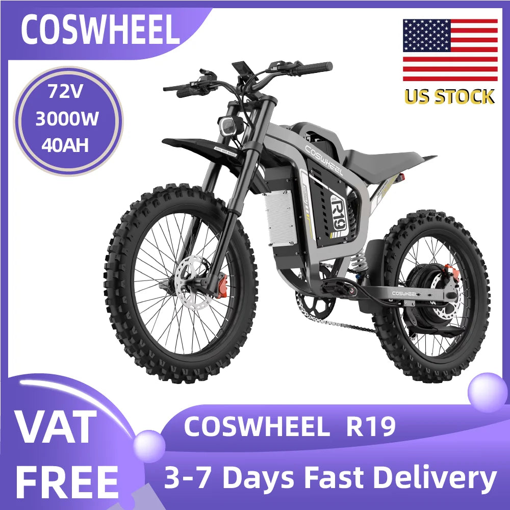 Coswheel R19 adult E-bike 19-inch Tire E-Mountain bike  3000W motor 72V40Ah battery commute Electric Bike