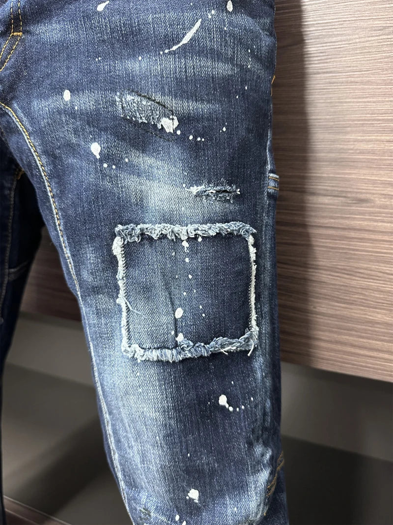 New Design Fashion BRAND D2 dsq Men Jeans Denim Pants Hole Slim Pencil Trousers Blue Skinny Biker DSQ2 JENAS For Men