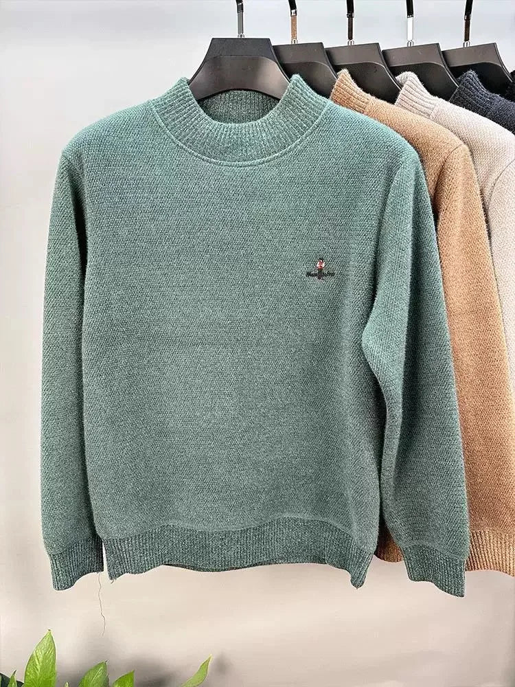 Light luxury brand round neck sweater knitted plush thicken warm pullover cartoon character embroidery fashion golf men's wear