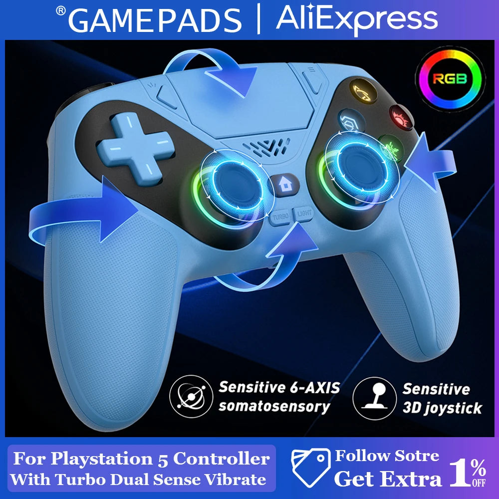 Gamepad For Playstation 5 Wireless Controller PS5/PC Console Gaming With Turbo Dual Sense Vibrate Programming RGB