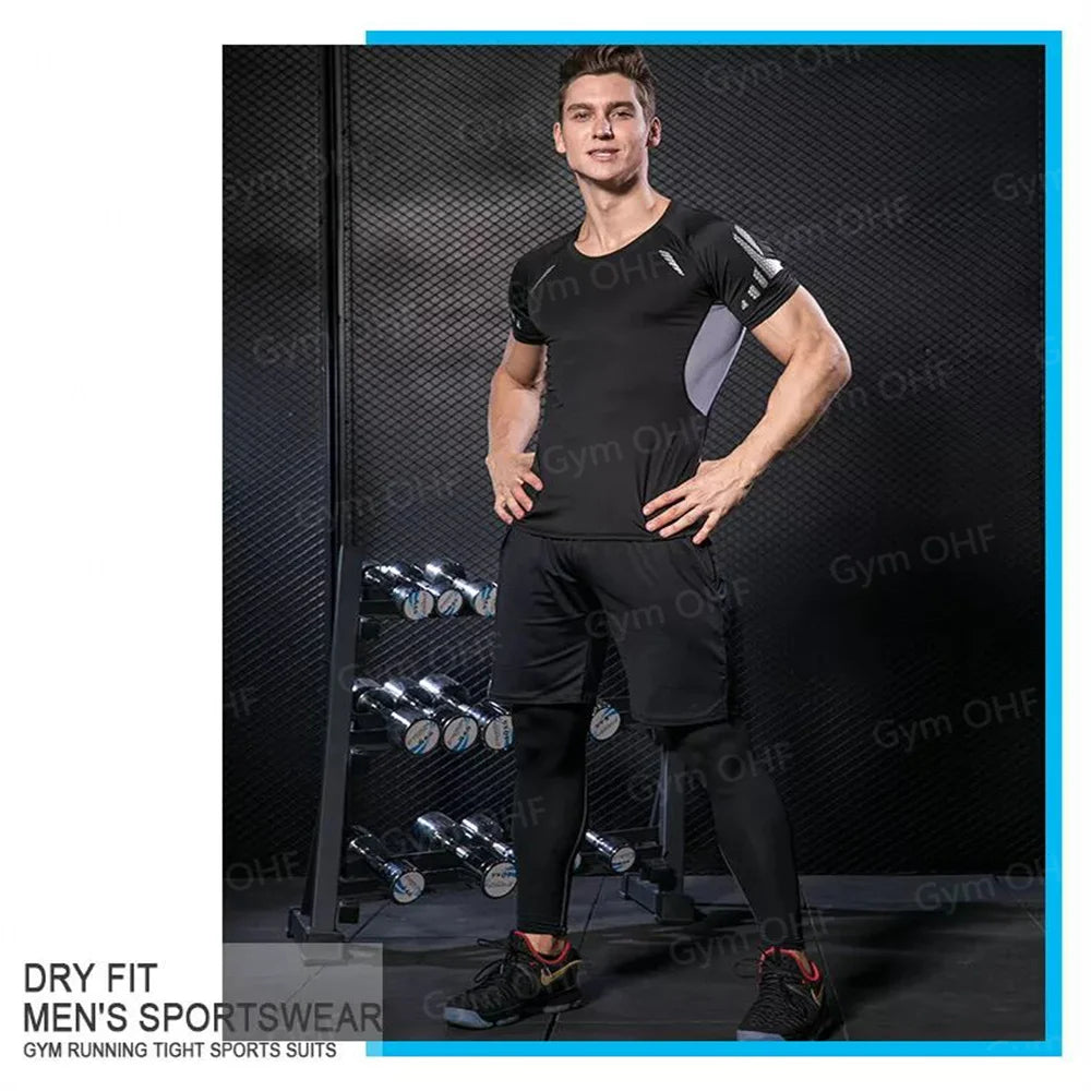 Anime Baki Sport Suits Runing Compression Shirt Shorts Sets Gym Fitness Jogging Training Rashguard Sportwear 2 in 1 Mens