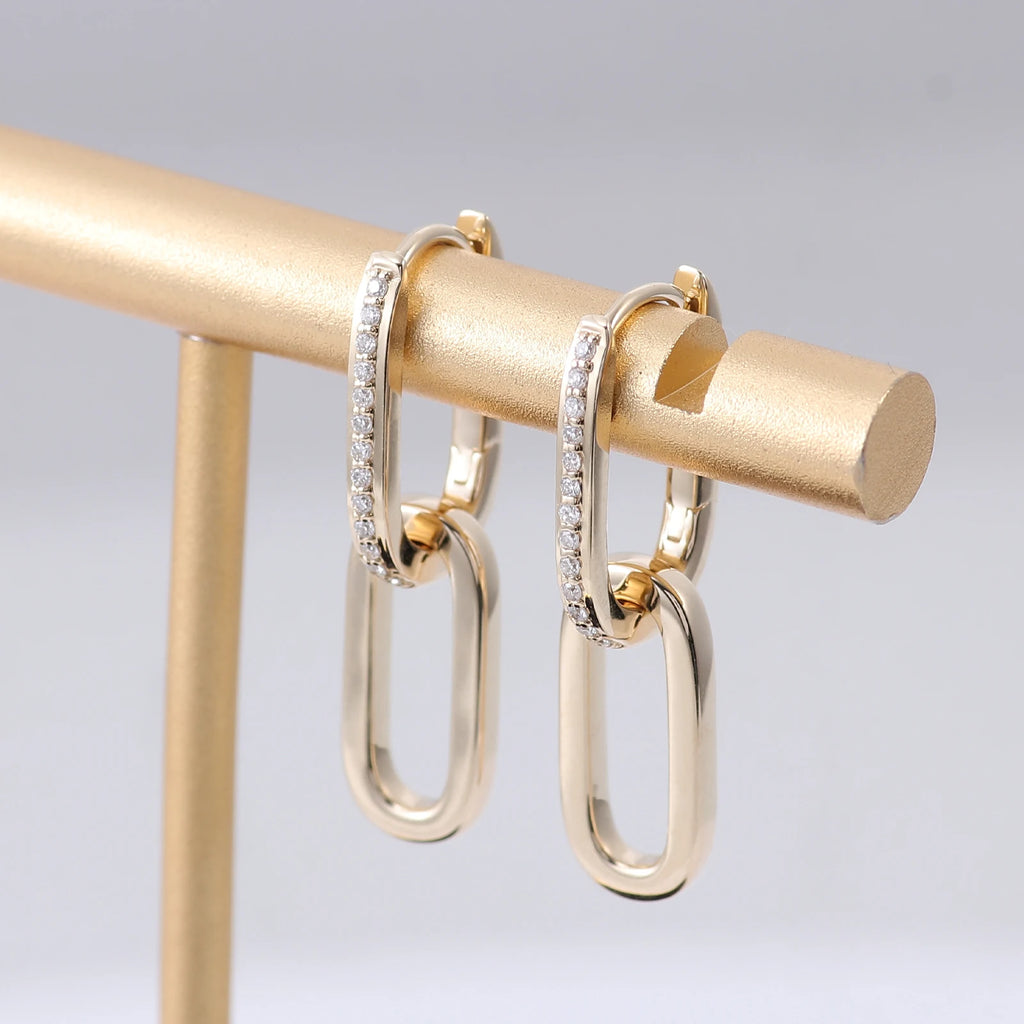 Provence Double Link Oval Hoop Earring 10K Gold DEF/VS Lab Diamonds Luxury Huggie Earrings for Women Men Personalized Custom