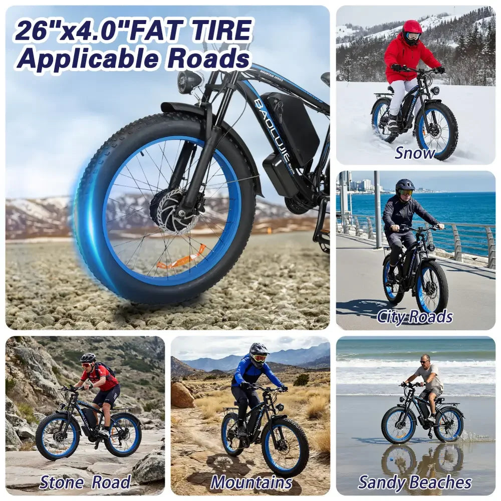 BAOLUJIE 2602 Electric Bicycle for Adults Peak 5000W Dual-Motor E-bike 26*4 Inch Fat Tire 38MPH Electric Bike【1 Year Warranty】