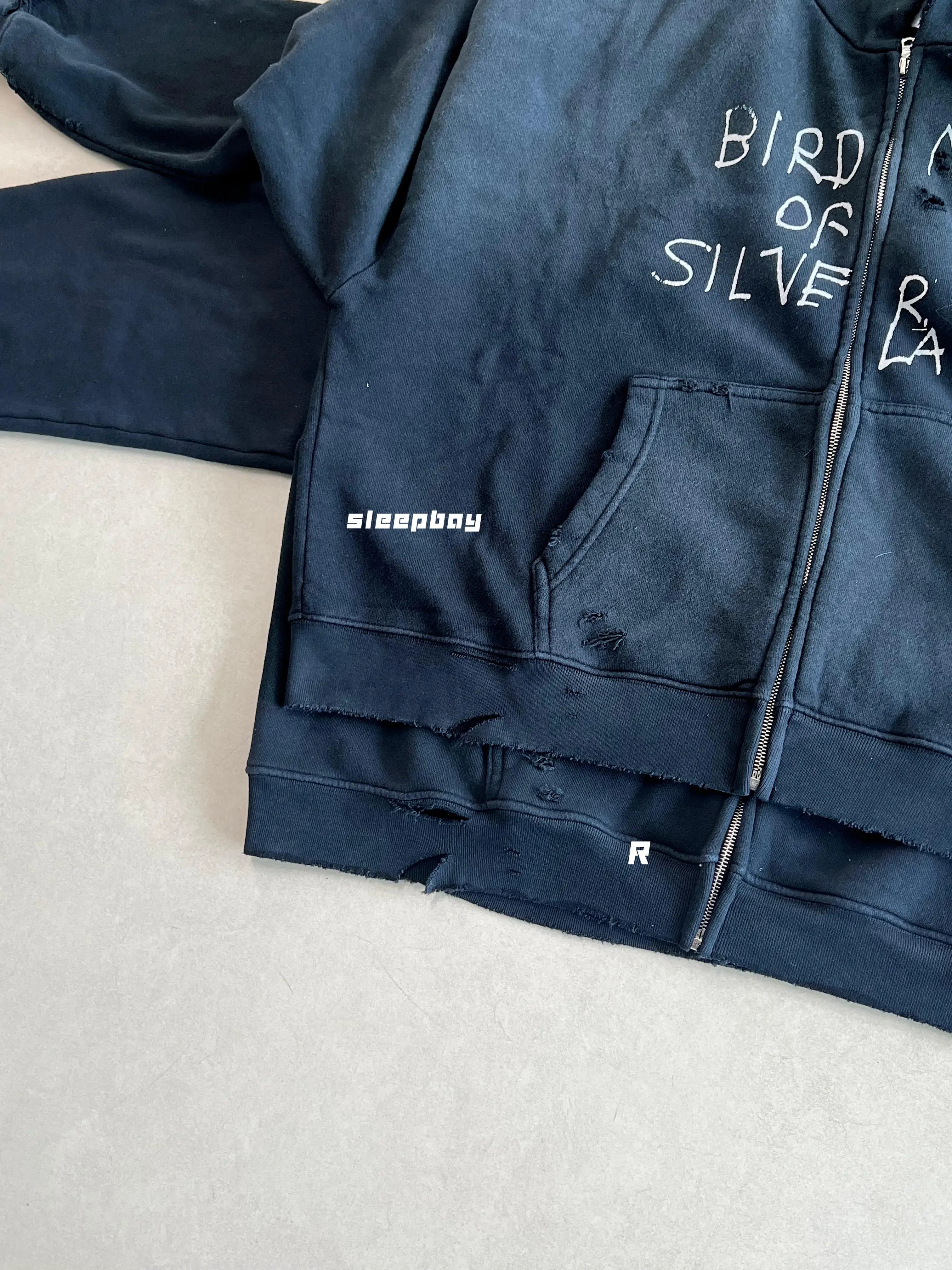 Paly Hollywood 25ss Birdman Medal Rhinestone Zipper Old Damaged Hoodie Jacket