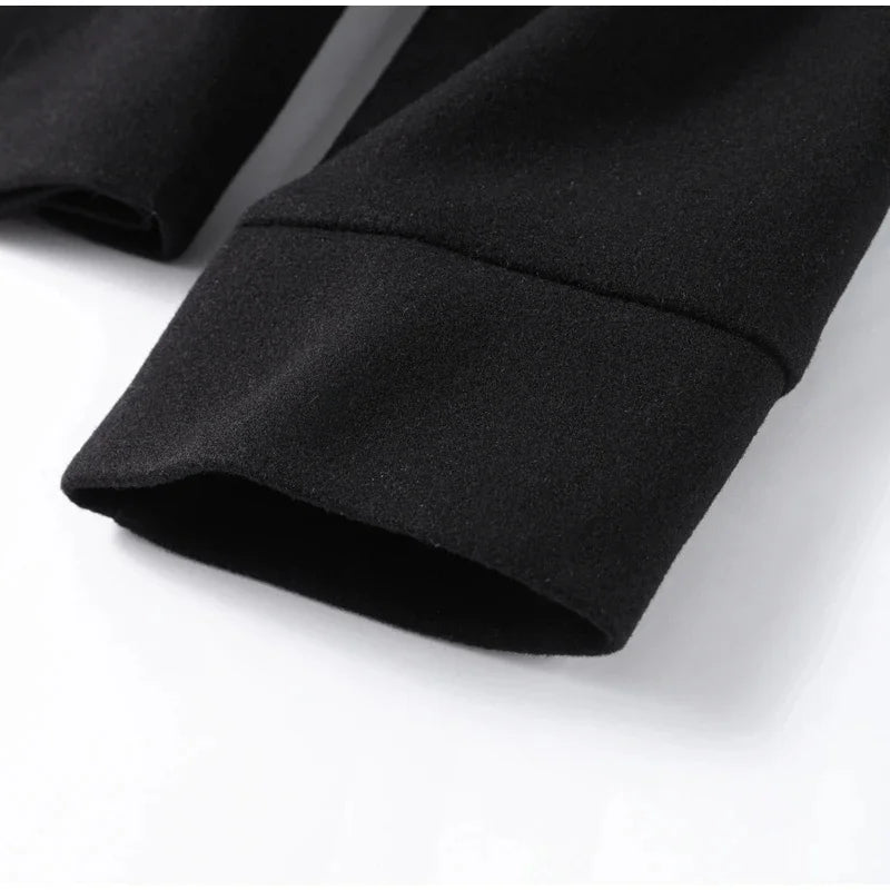 Urban Black Woolen Blend Coats Women Stand Collar Single-breasted Long Sleeve Thick Warm Jacket 2025 Autumn Winter Lady Outwear