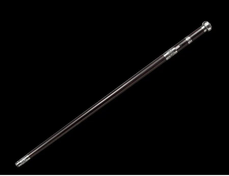 Chinese Staff Sword Folded Steel Damascus Blade Sharp Real Ebony Wood Scabbard Walking Stick Samurai Swords Silver Dragon Katana