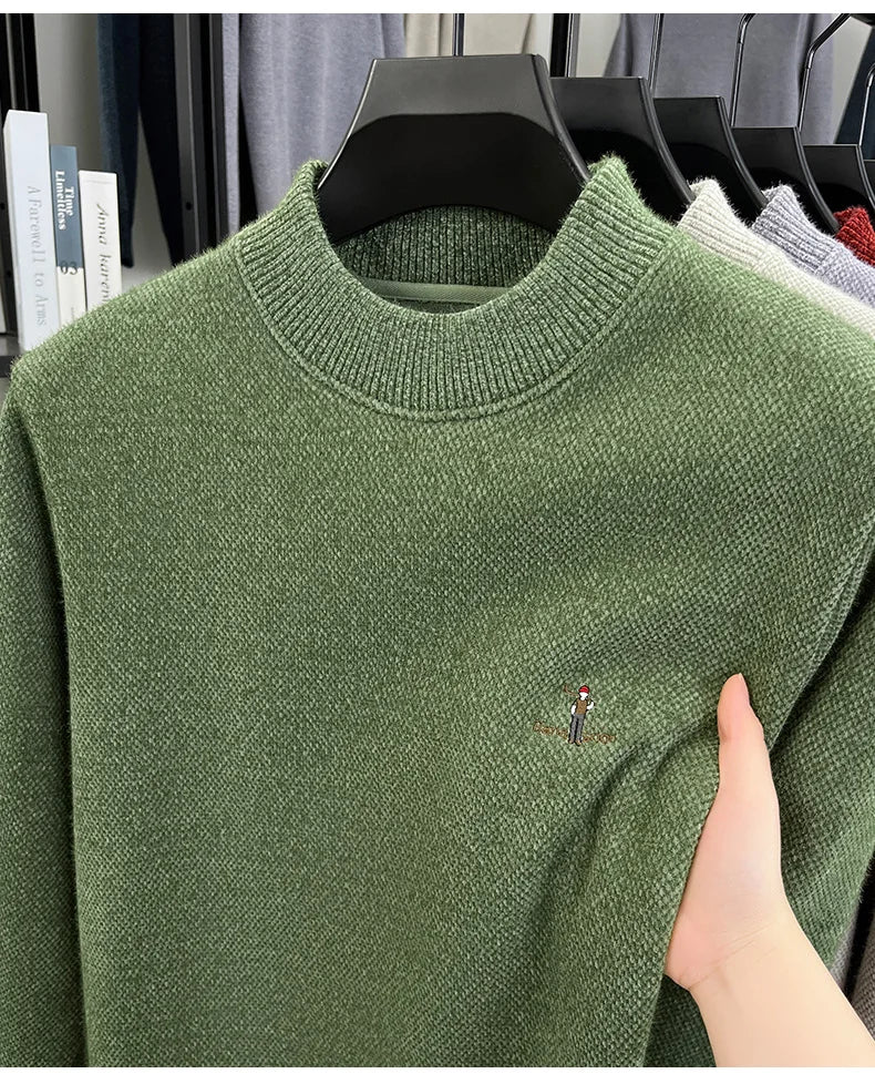High end brand men's round neck sweater letters cartoon embroidery comfort casual knitted pullover fashion luxurious golf top