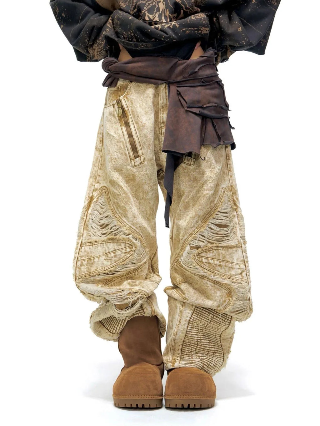 2025 New Americantrendy street hip-hop style ripped wide-leg loose jeans