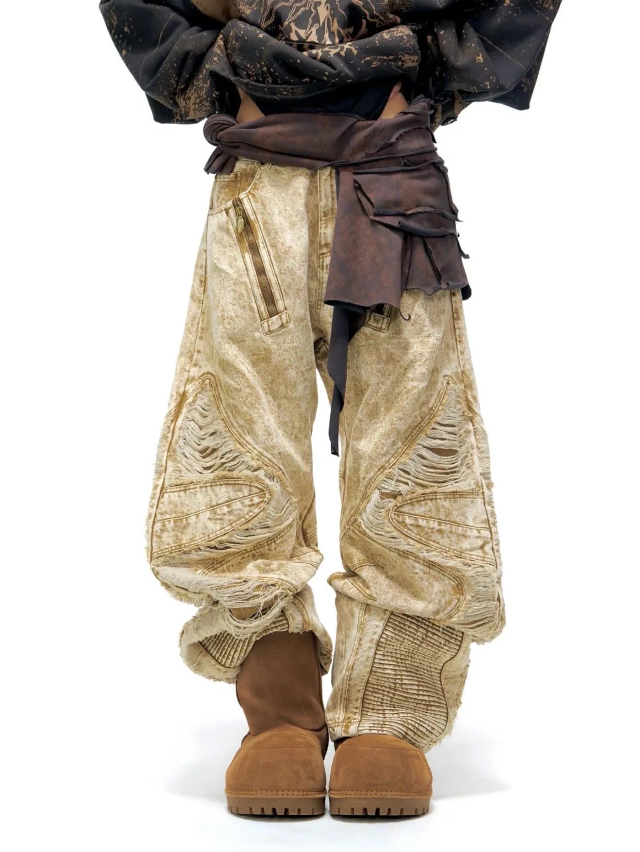 2025 New Americantrendy street hip-hop style ripped wide-leg loose jeans