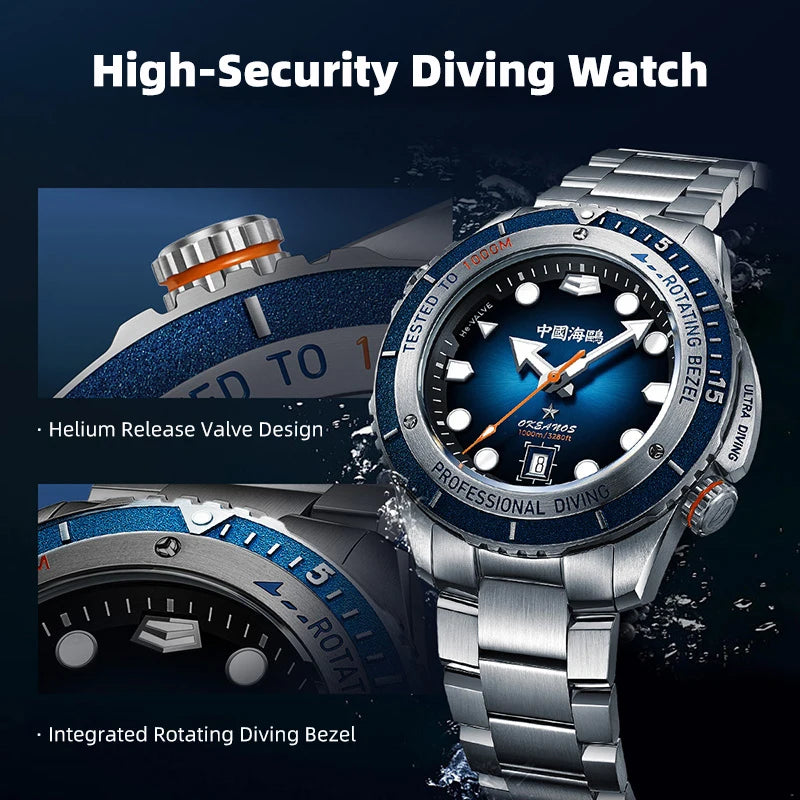 Seagull Deep Ocean Professional Diving Automatic Men's Watch 1000M Waterproof ST2130 Helium Escape Valve Sapphire Crystal 1217