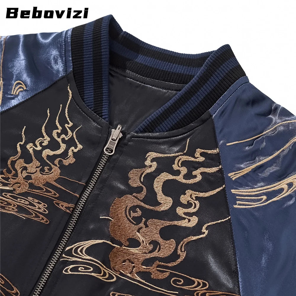 High Quality Fashion Anime Fox Embroidered Zipper Jacket Autumn Streetwear Hip Hop Men's Harajuku Japanese Baseball Coat