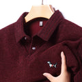 Hot Sales Cartoon Dog Embroid Men's Sweater Lapel Thicken Knit Pullover Winter Design Quality Fake Two Pieces Warm Men's Wear