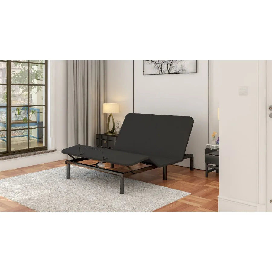 Black dual-motor adjustable electric bed with 9-key remote control Easy Assembly Queen size bed frame