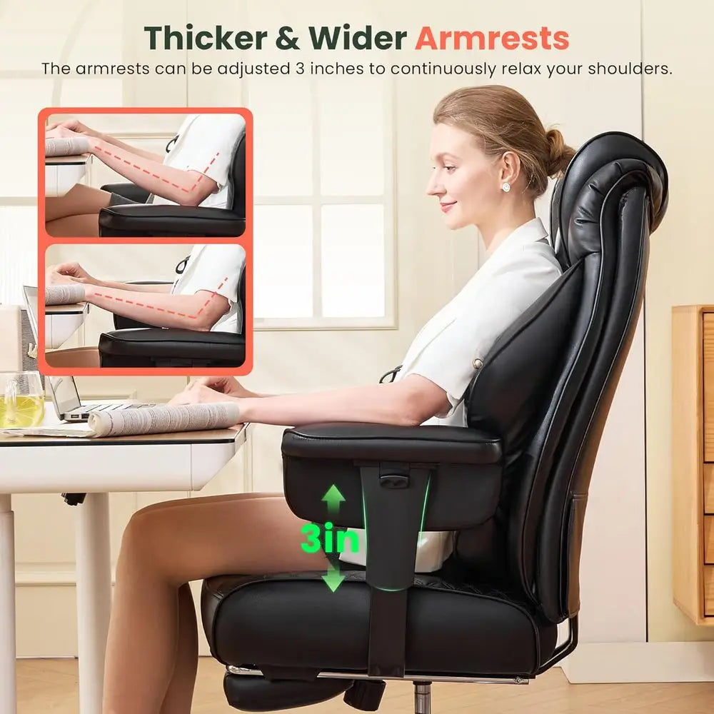 Ergonomic High-Back Leather Office Chair with Adjustable Lumbar Support and Extra Wide Seat for Big and Tall, Gaming and Executi