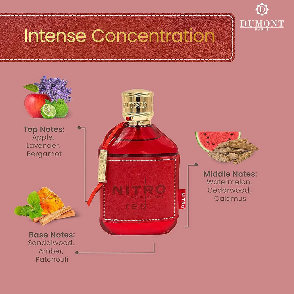 Dumont NITRO RED - 3.4oz - Eau De Parfum - Luxury Perfume for Men - Fruit, Woody, Floral & Masculine Fragrance - Long Lasting Co