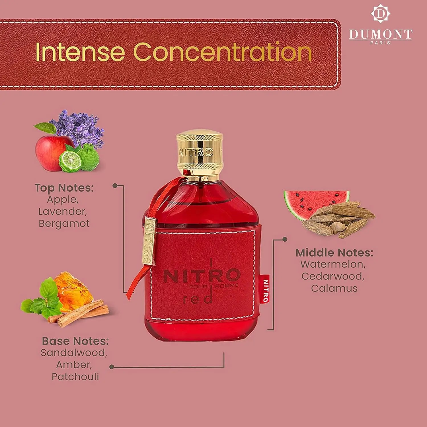 Dumont NITRO RED - 3.4oz - Eau De Parfum - Luxury Perfume for Men - Fruit, Woody, Floral & Masculine Fragrance - Long Lasting Co