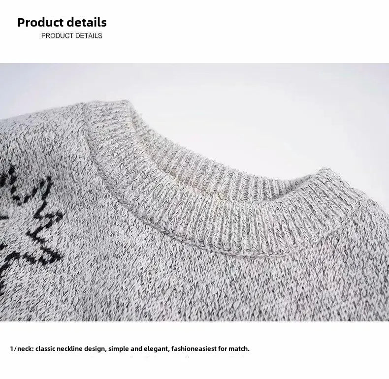 Autumn/Winter Japanese Cartoon Shark Round Neck Couple Sweater Men's Trendy Brand Loose-Fit Korean Knitted Top Hong Kong Style