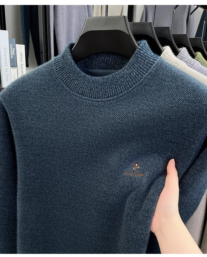 High end brand men's round neck sweater letters cartoon embroidery comfort casual knitted pullover fashion luxurious golf top