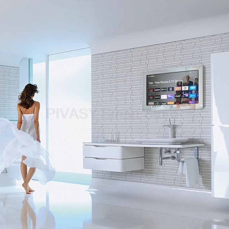 Wireless Casting LED 24 27 Inch Smart Screen TV Wall-mounted Monitor Relax for Bathroom Kitchen Mirror Black Waterproof Shower