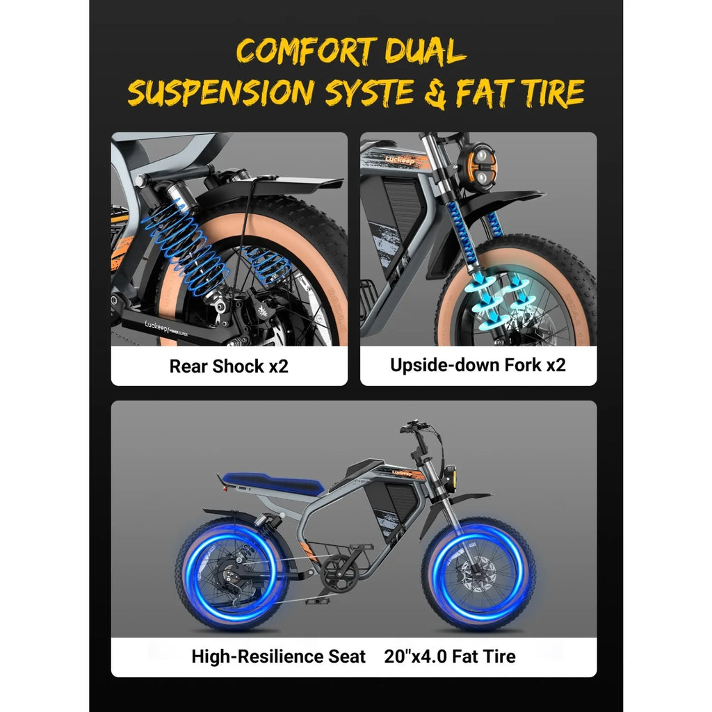 E-Bike 1500W Motor 52V20AH All-terrain Fully Suspended Off-road Motorcycle Electric Bike 20*4.0-inch Fat Tire  Electric Bicycle