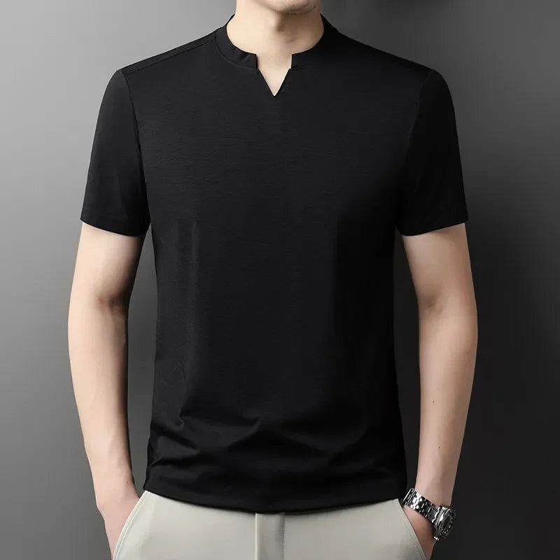 Korean Men's Short Sleeve V-Neck T-Shirt Solid Color Casual Fashion Comfortable Summer Versatile Solid Top