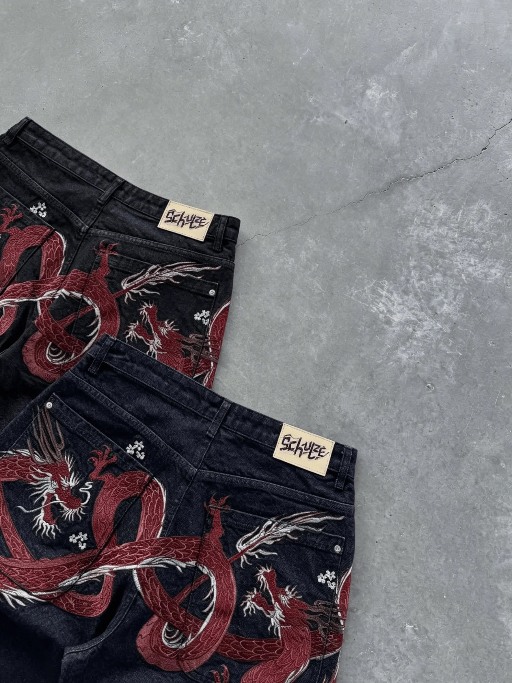Men Couples Japanese Dragon Floral Embroidered Denim Shorts Loose Baggy Streetwear Washed Vintage Harajuku Y2K Summer Jeans