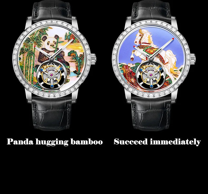 Haofa Flying Tourbillon Mechanical Man Watch 2261 Sapphire Automatic Tourbillon Men Watches Intangible Heritage Enamel Oriental