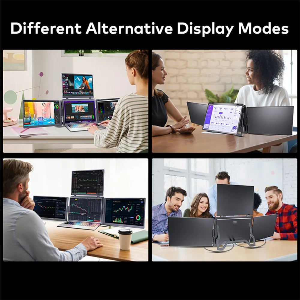 Triple Screen LCD Monitor for Laptop Portable FHD Display Secondary Notebook Monitor with Single Cable Sub Screen 14 inch