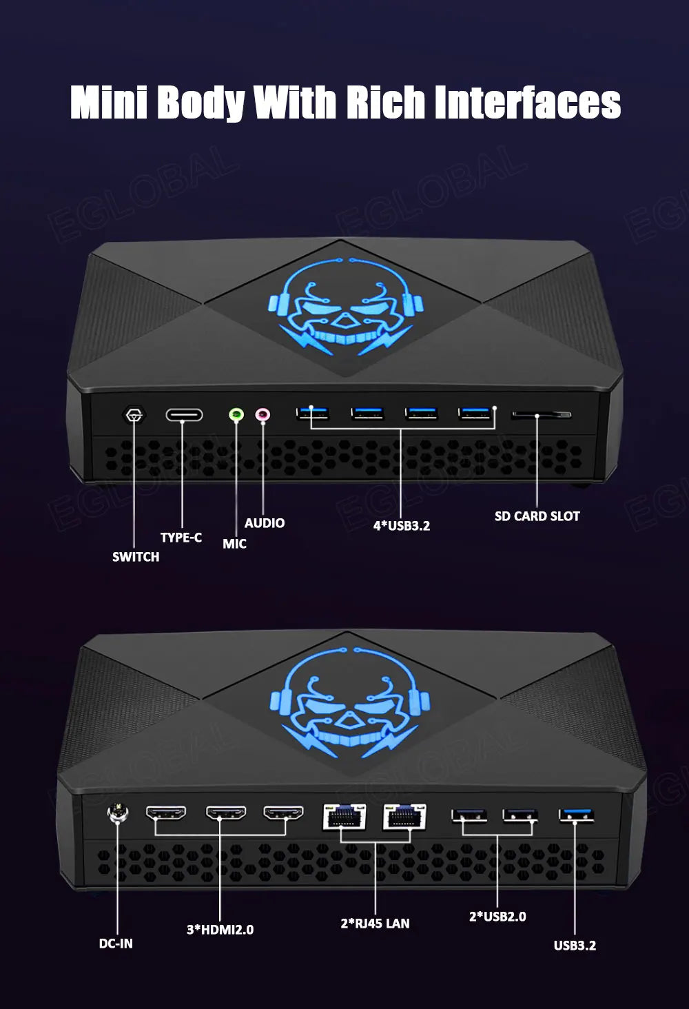 EGLOBAL Gaming Mini PC RTX4060 i9 12900HX 13900HK 32G DDR5 2TB NVMe PC 3*HD Ports Windows11 Desktop Computer Gaming PC