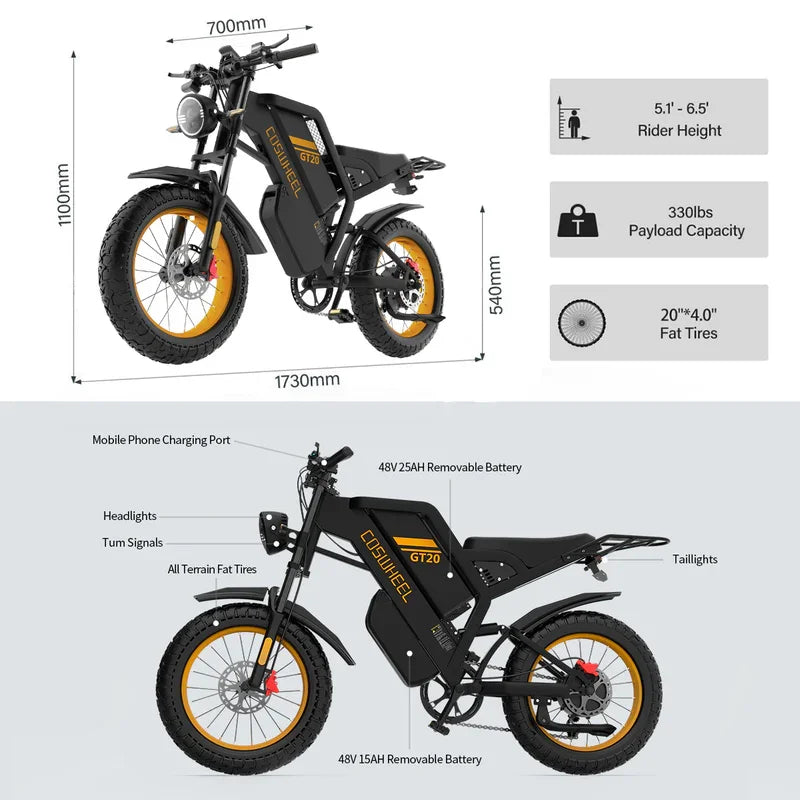 COSWHEEL GT20 MAX Electric Dirt Bike Teens Adults, 2000W 60V E-Bike with Dual Suspension, Hydraulic Brakes, Off-Road Tires
