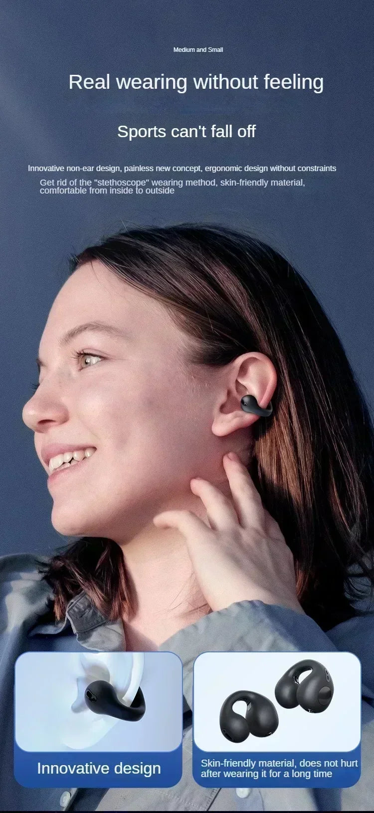 T75 Fone Bluetooth Headset 5.3 Wireless Air Conduction Headphones Clip Ear Music Noise Canceling HD Call Sports Gaming Earphone
