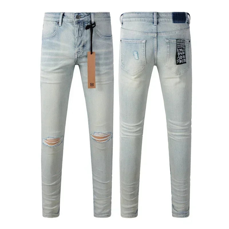 2025 KSUBI Men Personality Multi-style Low Rise Elastic Skinny Denim Pants American Style Ripped Trousers Jeans