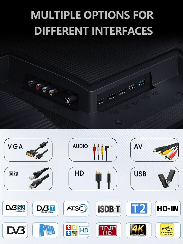 Global Version Android 11 Smart TV, 32 40 43 50 Inch, 4K UHD Frameless LED TV, WiFi Bluetooth Netflix YouTube Google Play HDR10