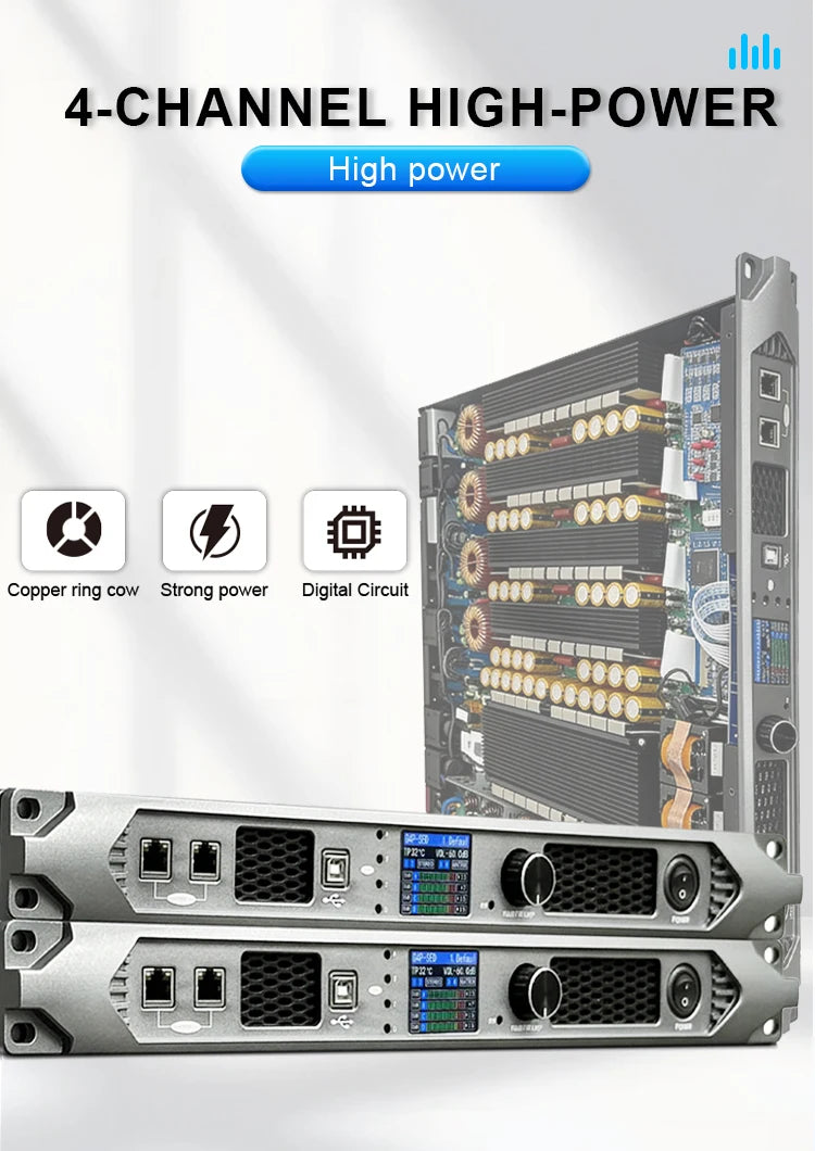 Paulkitson Professional 4channel Digital Power Amplifier Silicon Carbide Class D Power Amplifier Stable 2Ω 4x6800w For Speakers