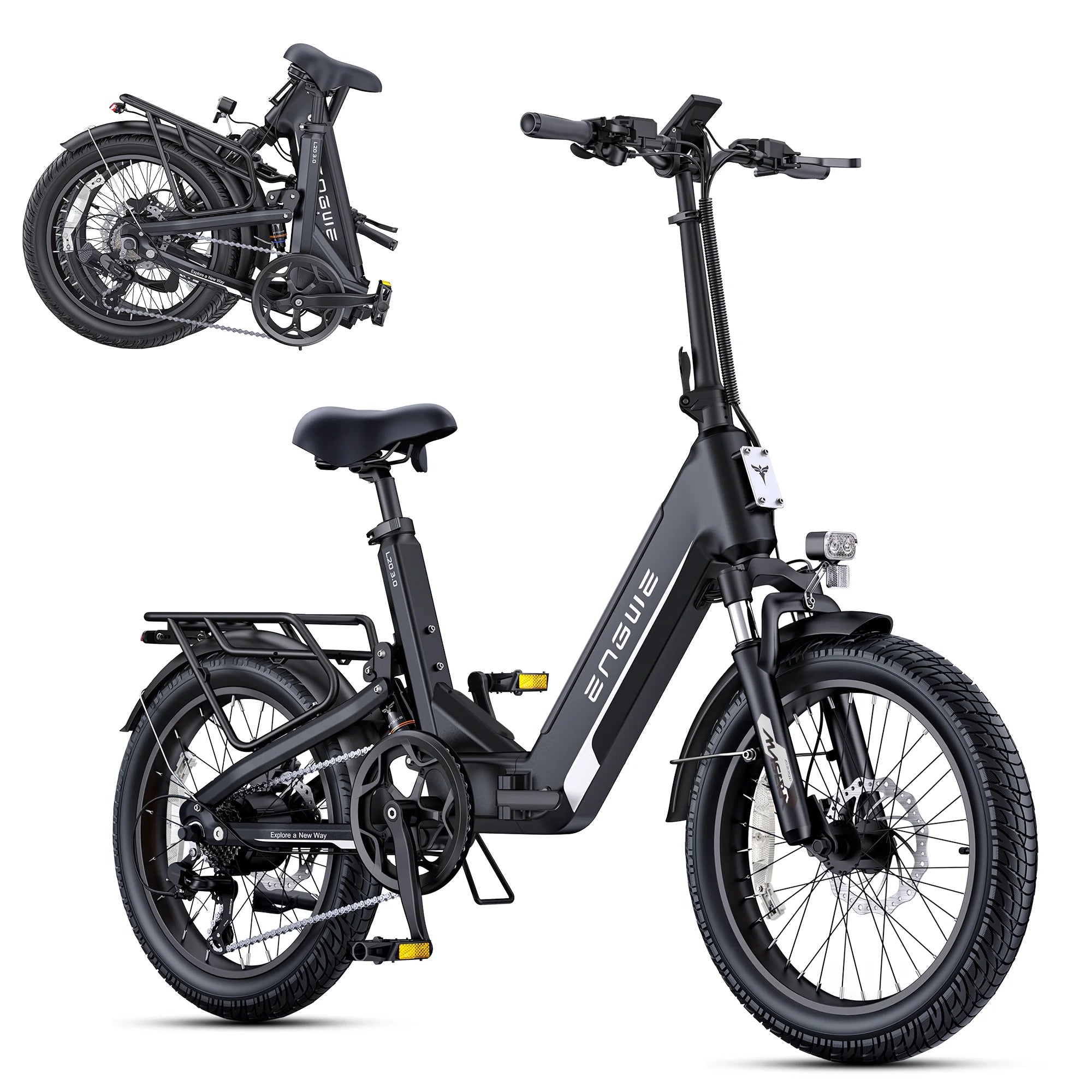 ENGWE L20 3.0 Full Suspension E-Bike, 1500W 48V 15Ah 60Miles, Smart GPS Anti-Theft, 28MPH Foldable Commuter Ebike