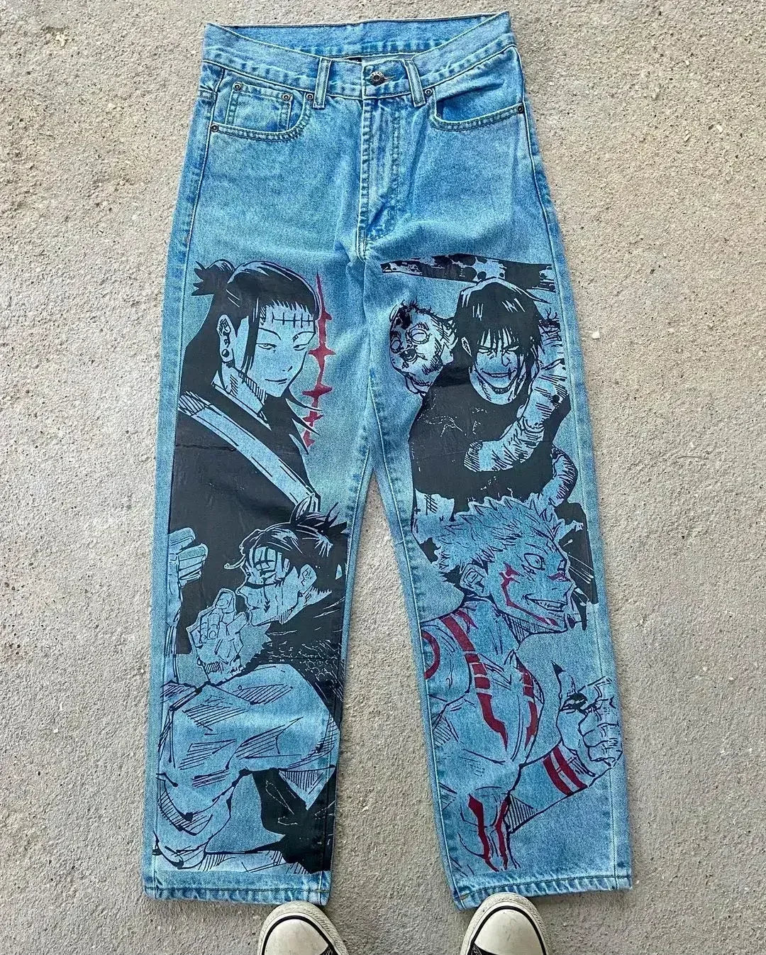 Anime Sexy Girl Print Blue Baggy Jeans New Style Wide Leg Trouser Y2k Harajuku Popular Streetwear Men Women High Waist Pants