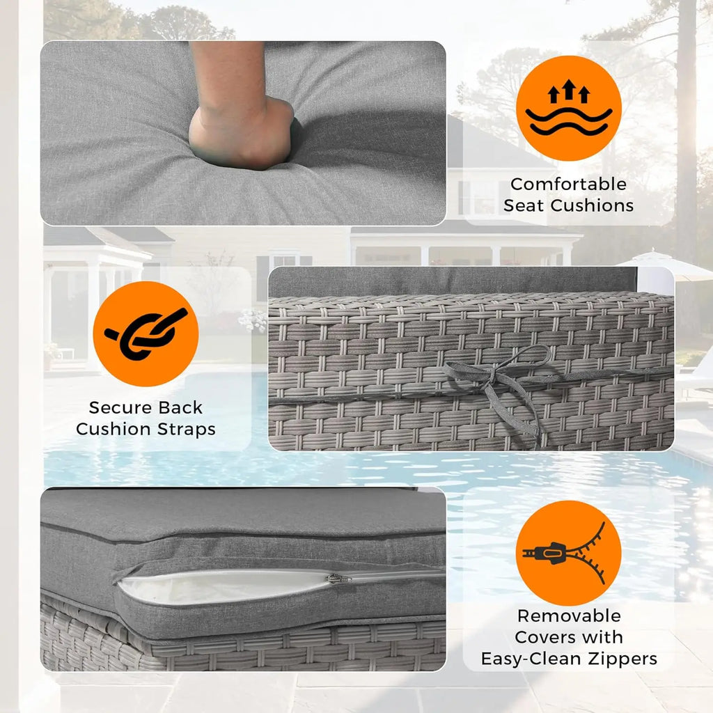 6-Seat Outdoor Wicker Sectional Sofa Set with Thick 4-Inch Cushions Dual-Strand PE Rattan Customizable Modular Patio Furniture