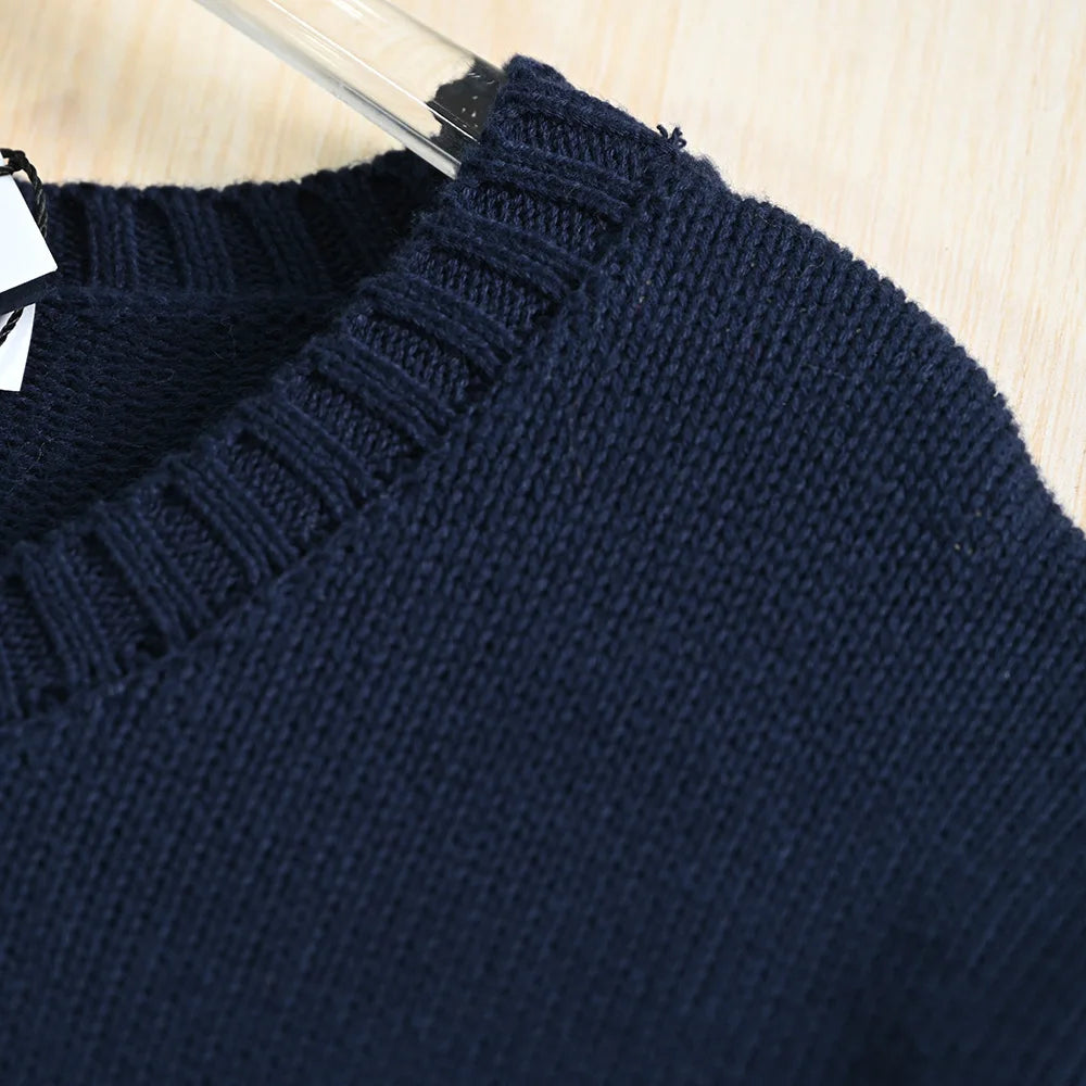 Couples Knitted Cotton Sweater Long Sleeve round Neck Thick Needlework Cartoon Bear Design Casual Youthful Style Cotton Knitwear
