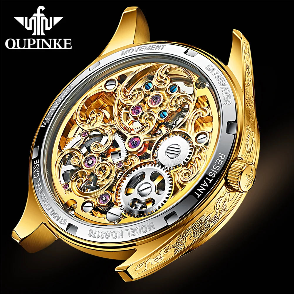 100% Golden Dragon OUPINKE 3176 True Tourbillon Watch Brand Luxury Tungsten Steel Men Automatic Mechanical Watch Reloj Hombre