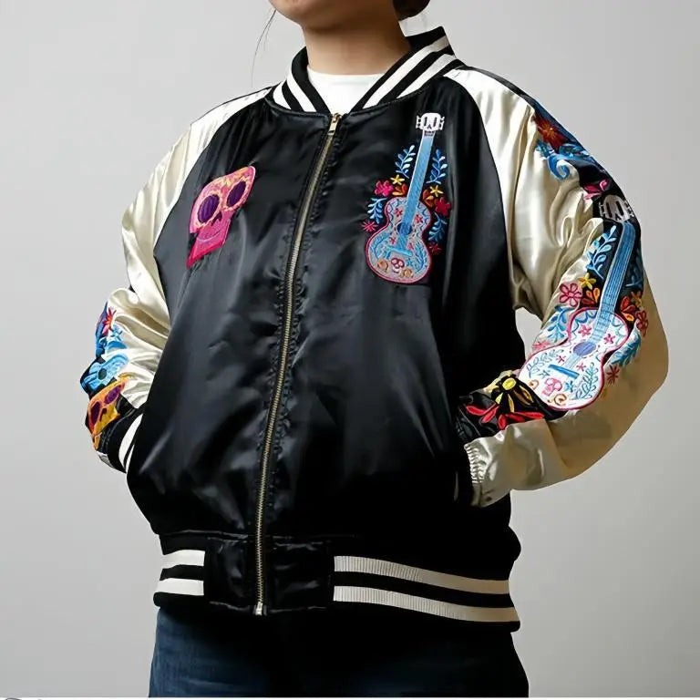 Premium Sukajan Hamahiga Full Embroidery Patchwork Jacket Outerwear Color Block Youth Trend Standard Fit Long Sleeve Zipper C...