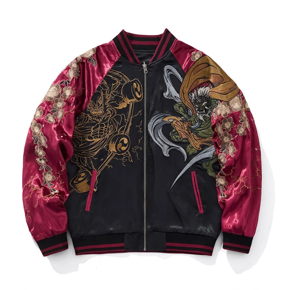 Japanese Anime Demon Embroidered Zipper Jacket Autumn Streetwear Hip Hop Men's Harajuku Baseball Coat Clothing