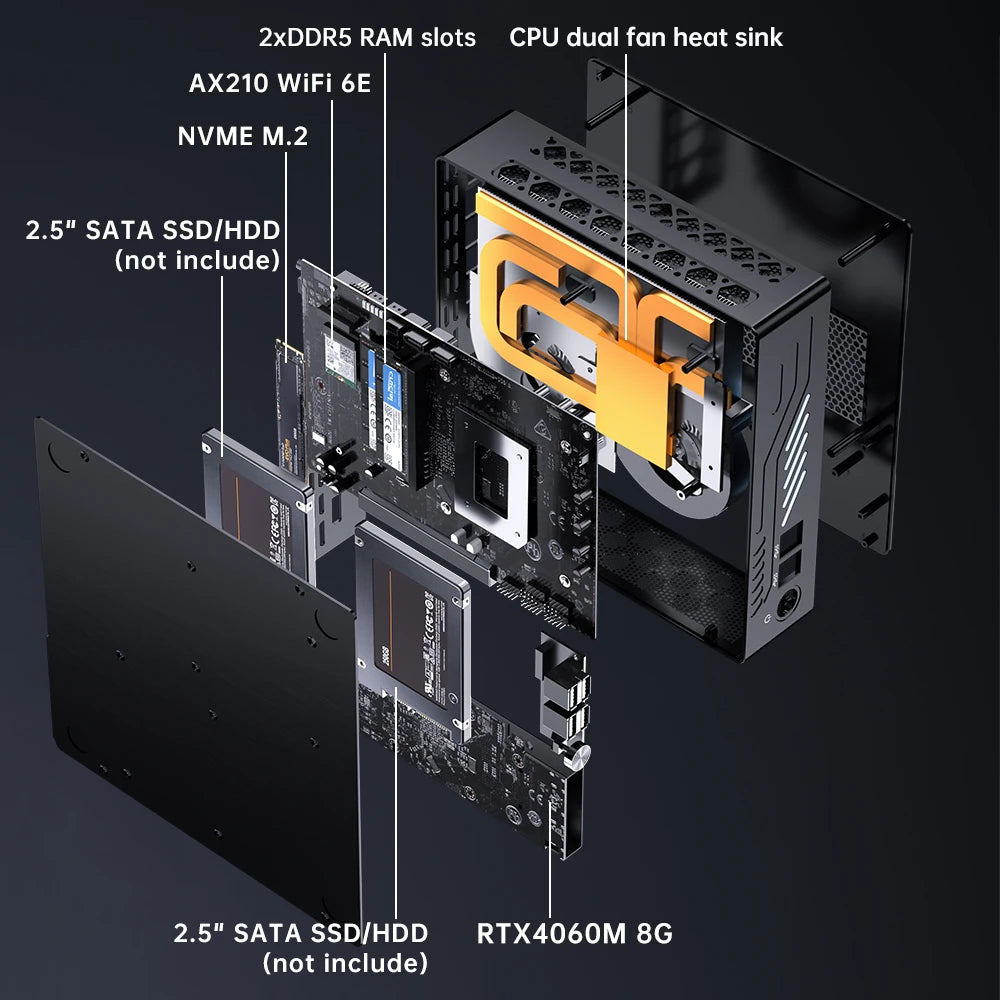 Mini Gaming Pc Core I9-12900F Gaming Mini Pc RTX4060M 8G Discrete Graphic Dual Ddr5 M.2 Nvme Computer Barebone 8K With LED