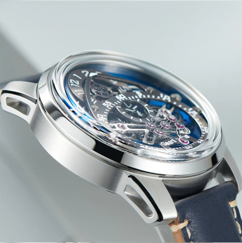 OBLVLO Men Automatic Watch 42MM Mechanical Wristwatch Luminous 50m Waterproof Sapphire Unique Concept Gear Dial SW200