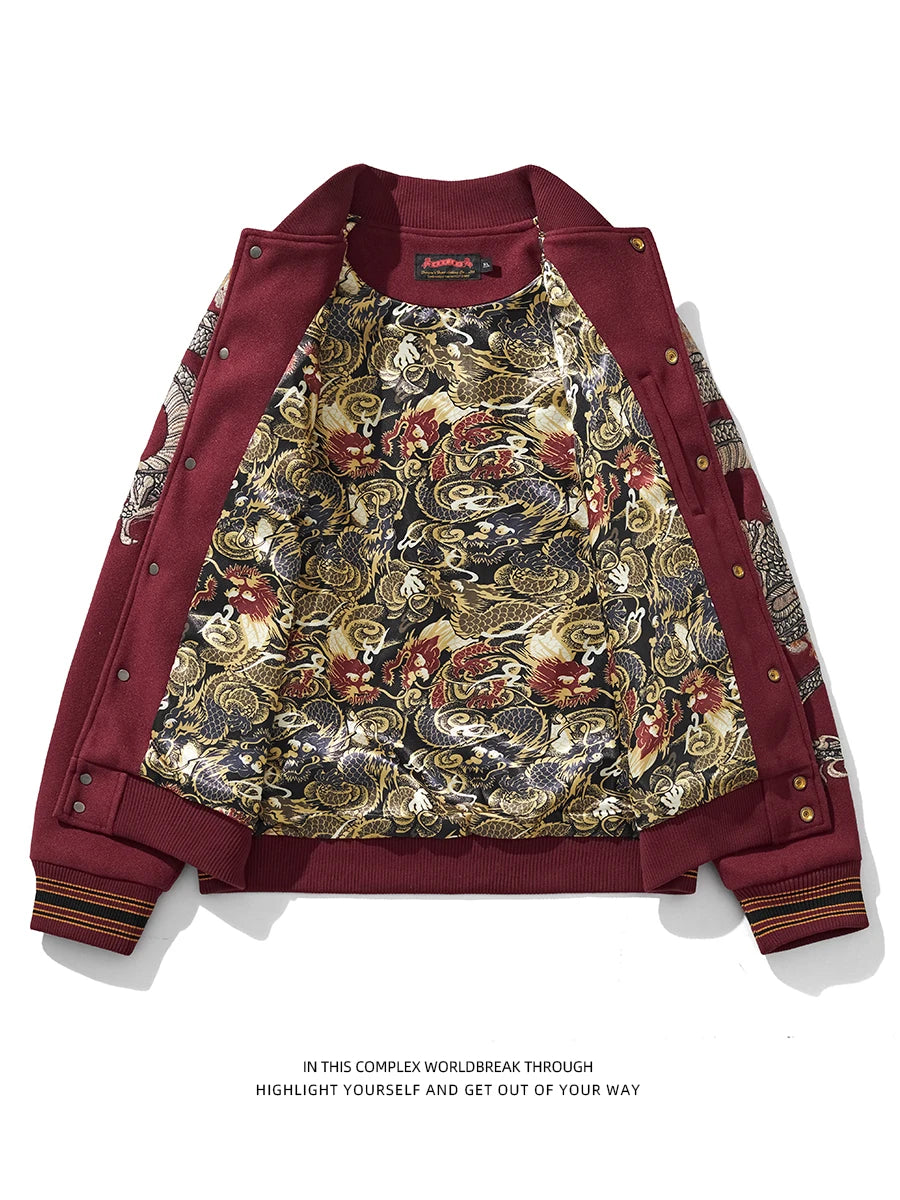 Ele Embroidered Heavy Industry Harajuku Sle Men's Baseball Jaet Woolen Coat Spring Autumn Faion Trend Outerwear