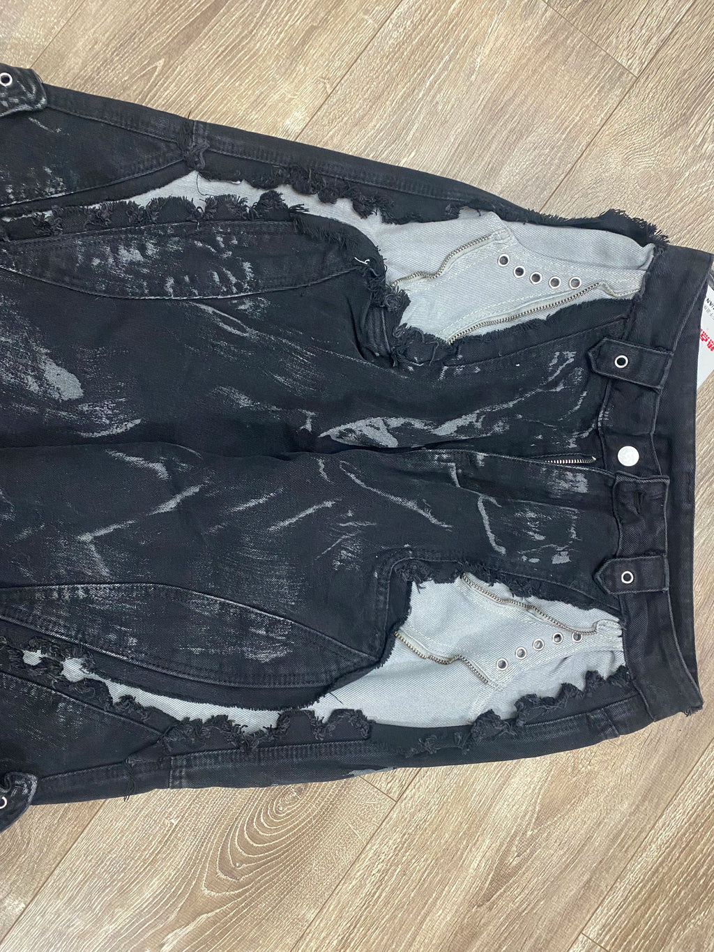 High Street Men's Denim Trousers Patchwork Contrast Color Drawstring Raw Edge Dirty-dying Worn-out Male Jeans New