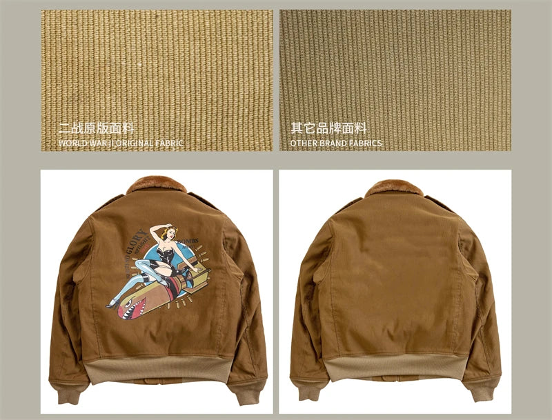 Red Tornado Type B-10 Bomber Flight Jacket With Patches Winter Mens Cropped Coat