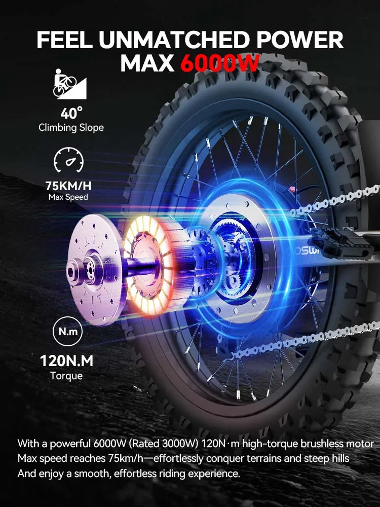 SLDBK R19 Electric Bike High Power 6000W Adult Electric Motorcycle 72V40Ah Battery Off-Road E-bike Use 85kmh Mountain Dirt EBike